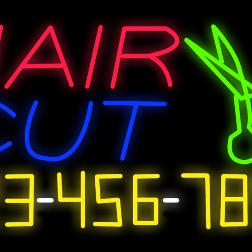 Image of Haircut With Scissor Image & Telephone Number Border Neon Sign