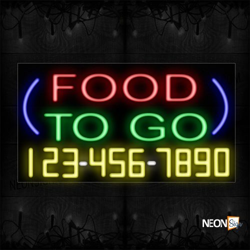 Image of 15027 Food To Go And Phone Number With Blue Arc Neon Sign_20x37 Contoured Black Backing