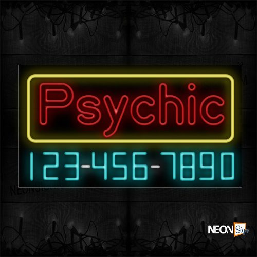 Image of 15099 Psychic With Border And Contact No Neon Sign_20x37 Black Backing