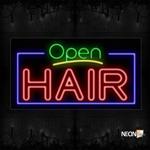 Image of Open Hair With Blue Border Neon Sign