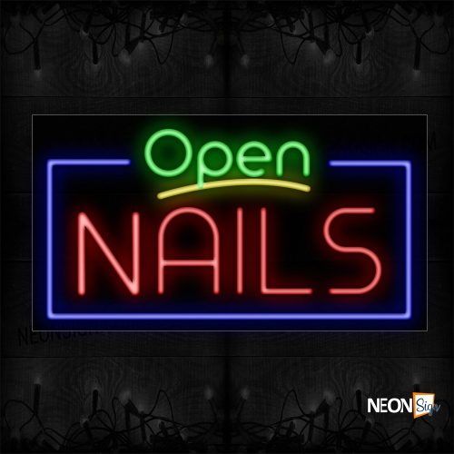 Image of Open Nails With Blue Border Neon Sign