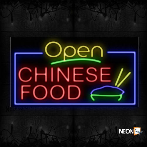 Image of 15423 Open Chinese Food With Border Neon Sign_20x37 Black Backing