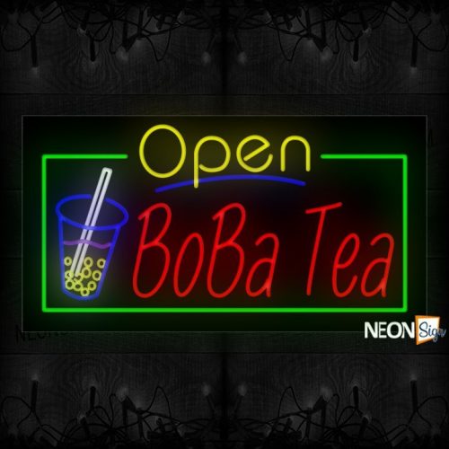Image of Open Boba Tea With Border Neon Sign