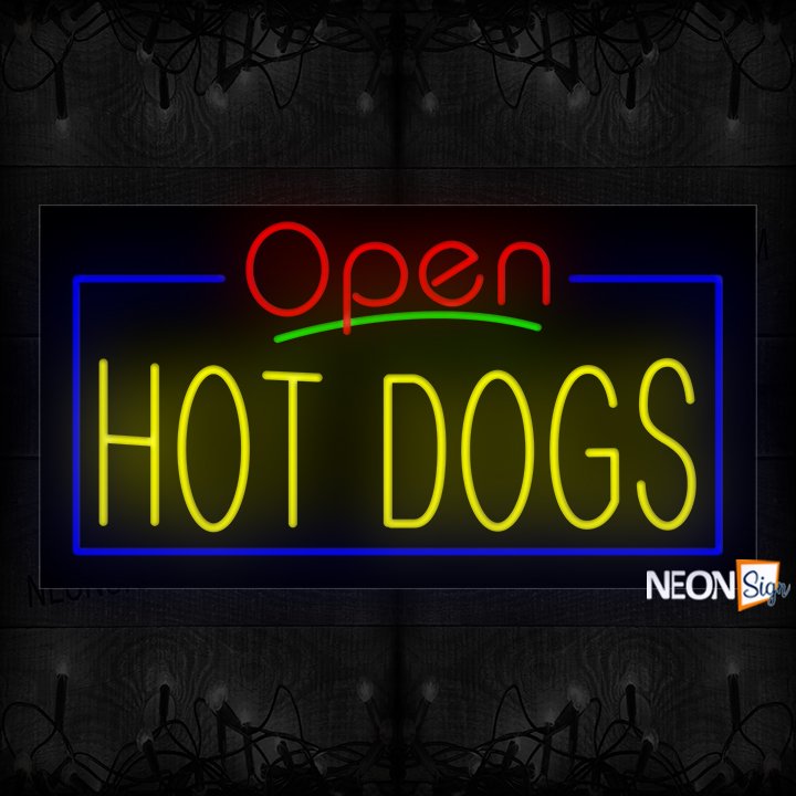 Image of Open Hot Dogs With Border Neon Sign