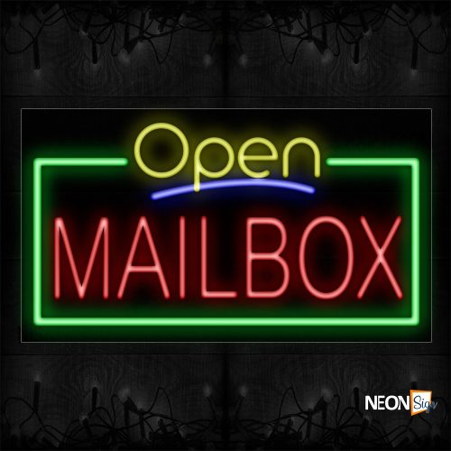 Image of Open Mailbox With Green Border Neon Sign