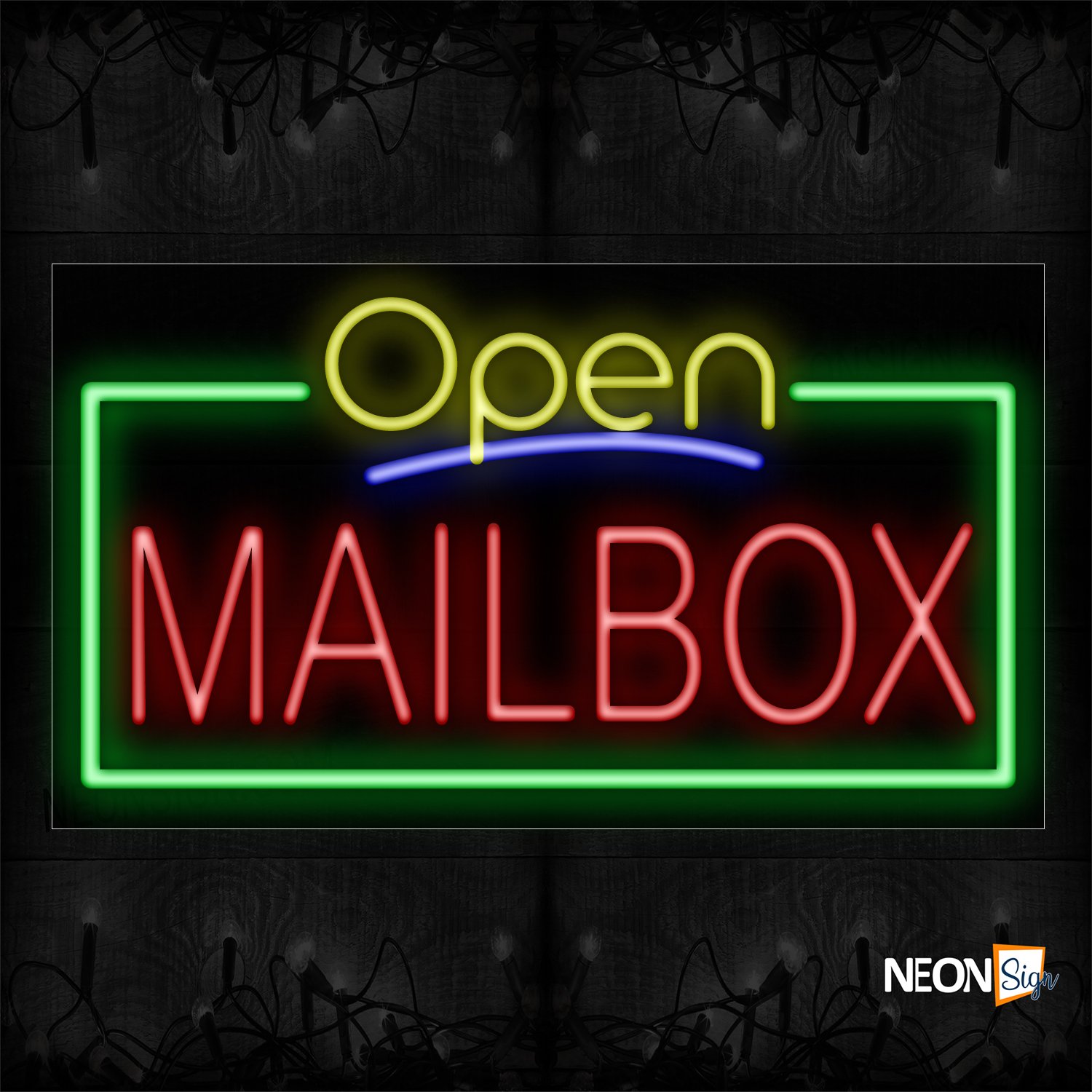Image of Open Mailbox With Green Border Neon Sign