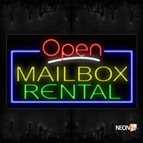 Image of Open Mailbox Rental With Blue Border Neon Sign