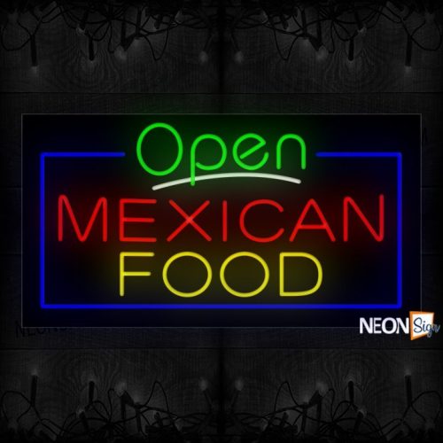 Image of 15535 Open Mexican Food With Border Neon Signs 37x20 Black Backing
