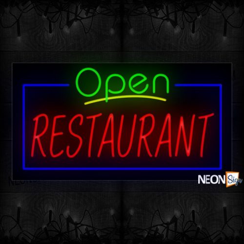 Image of Open Restaurant With Blue Border Neon Sign