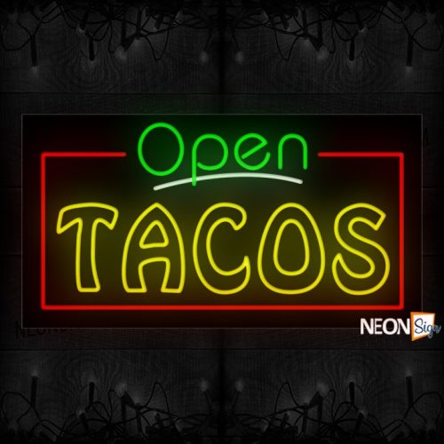 Image of Open Tacos With Border Neon Sign