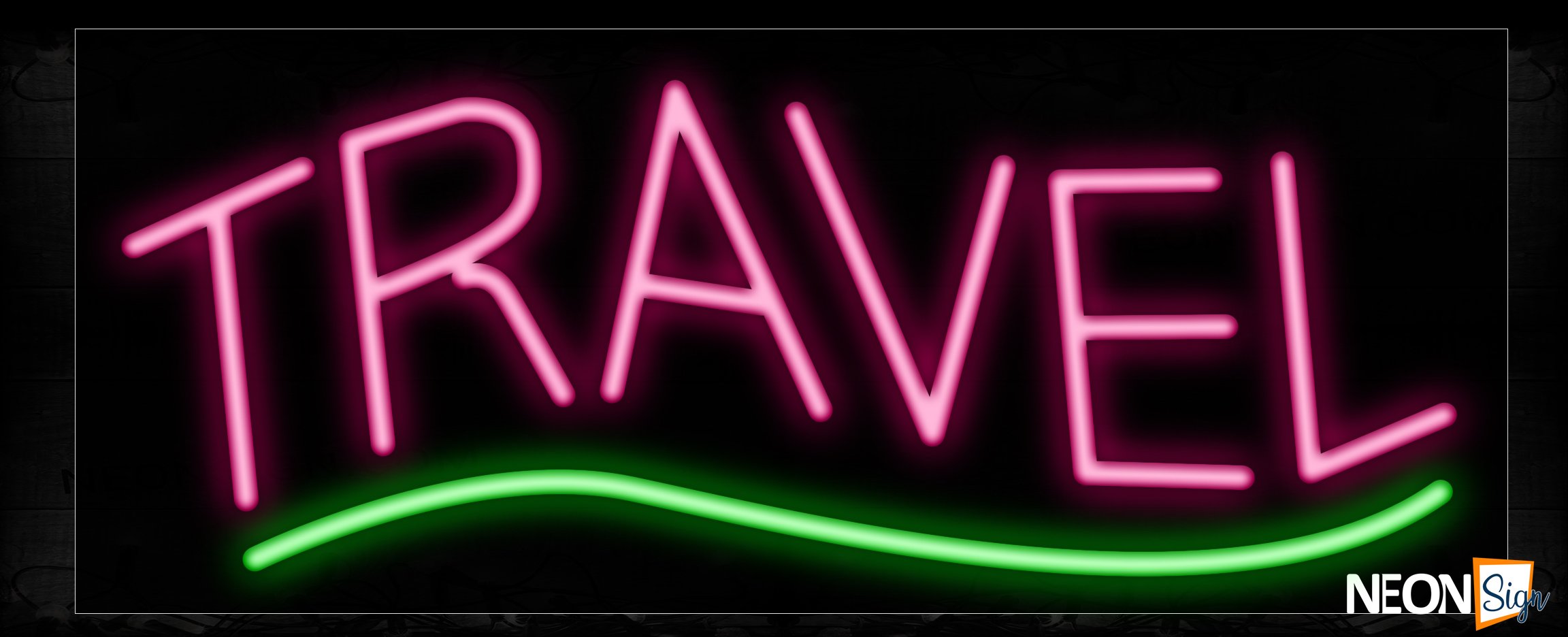 Image of Travel In Pink With Green Line Neon Sign