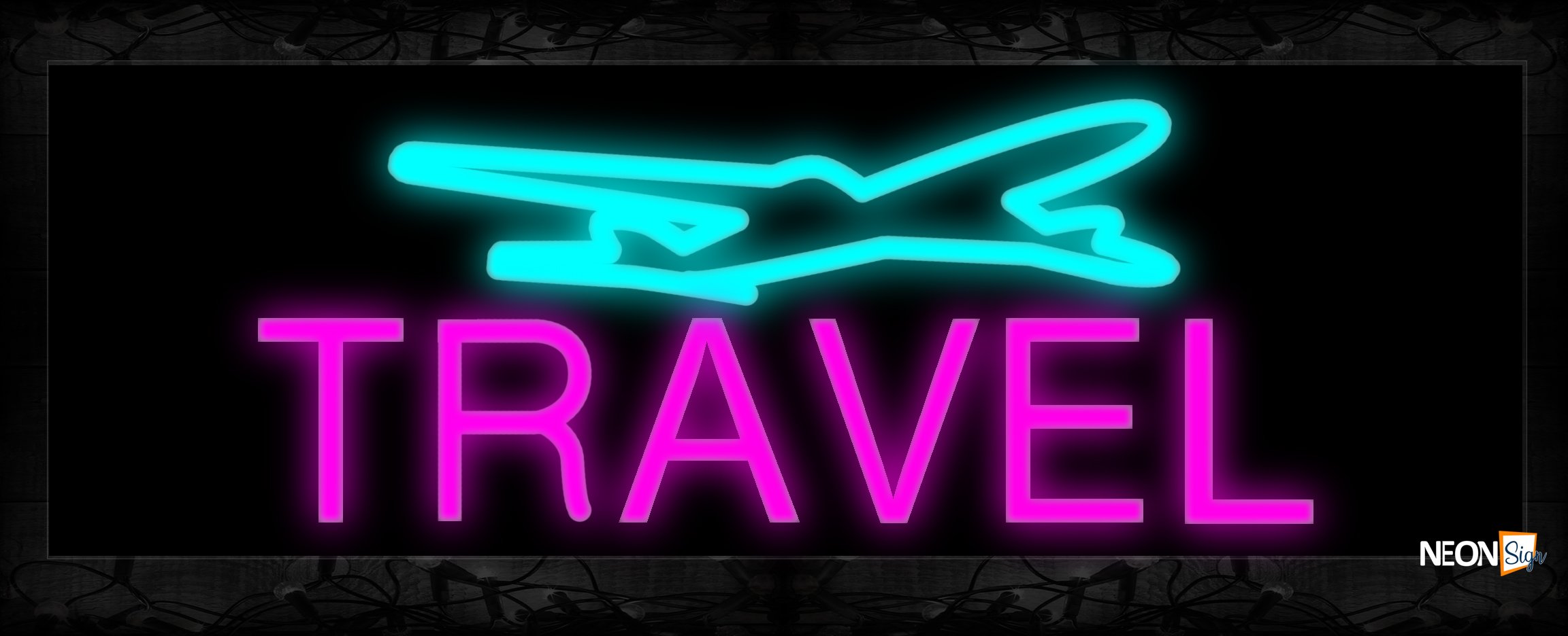 Image of Travel In Pink And Plane Logo Neon Sign