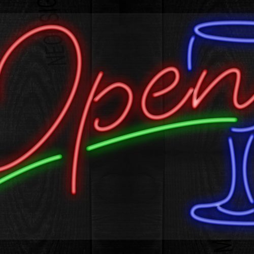 Image of Open with green line and wine glass LED Flex