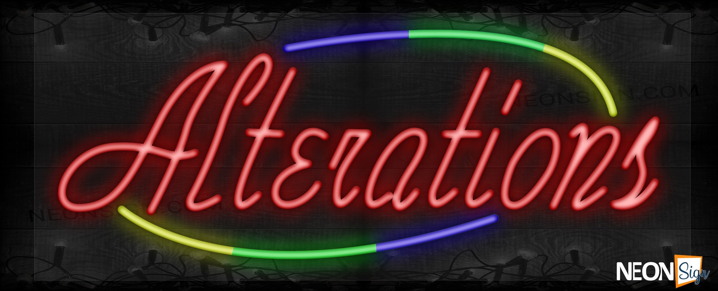 Image of Alterations in cursive red with colorful arc border LED Flex