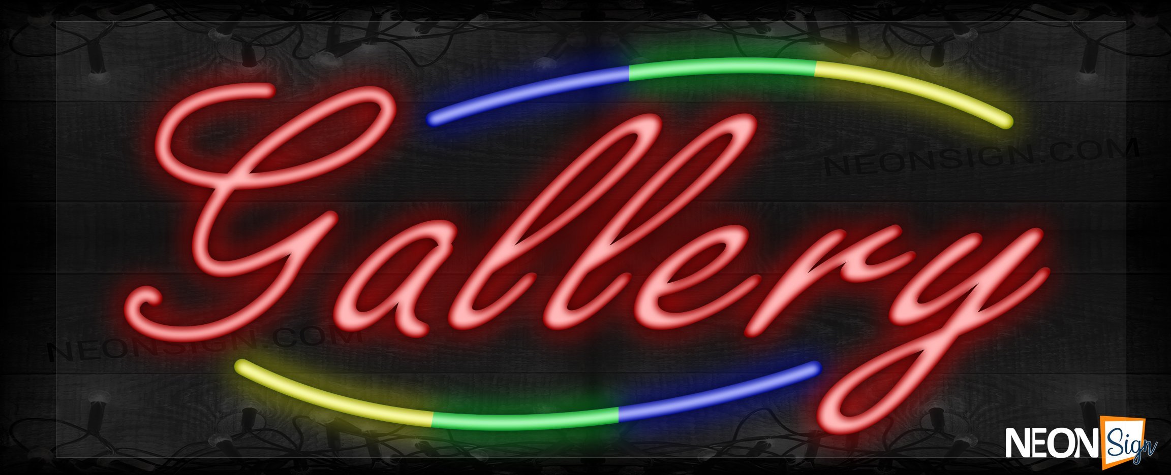 Image of Gallery in cursive red and colorful border LED Flex