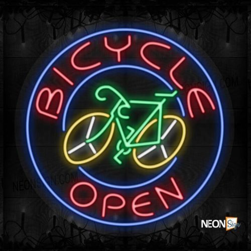 Image of Bicycle Open with logo and blue circle border LED Flex