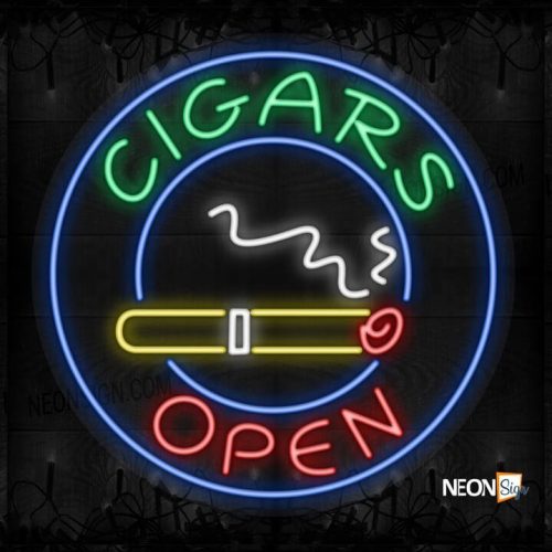 Image of Cigars Open with logo and blue circle border LED Flex