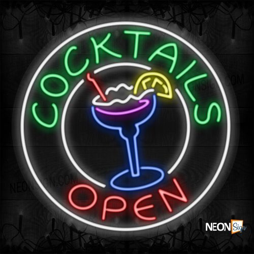 Image of Cocktails Open with martini glass and white circle border LED Flex