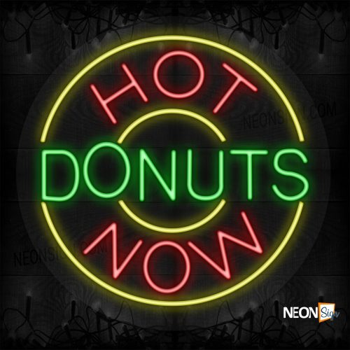 Image of Hot Donuts Now with yellow circle border LED Flex