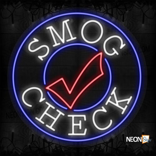 Image of Smog Check with check logo and blue circle border LED Flex