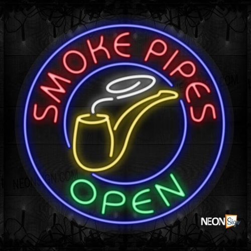 Image of Smoke Pipes Open with logo and blue circle border LED Flex