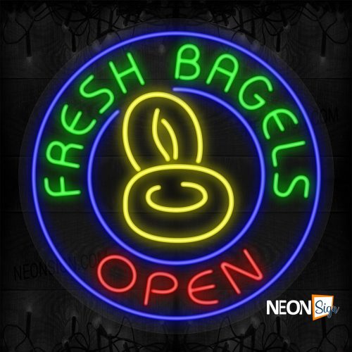 Image of Fresh Bagels Open with Bagels in Blue Round Border LED Flex