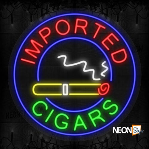 Image of Imported Cigars with a Cigar Blue Round Border LED Flex