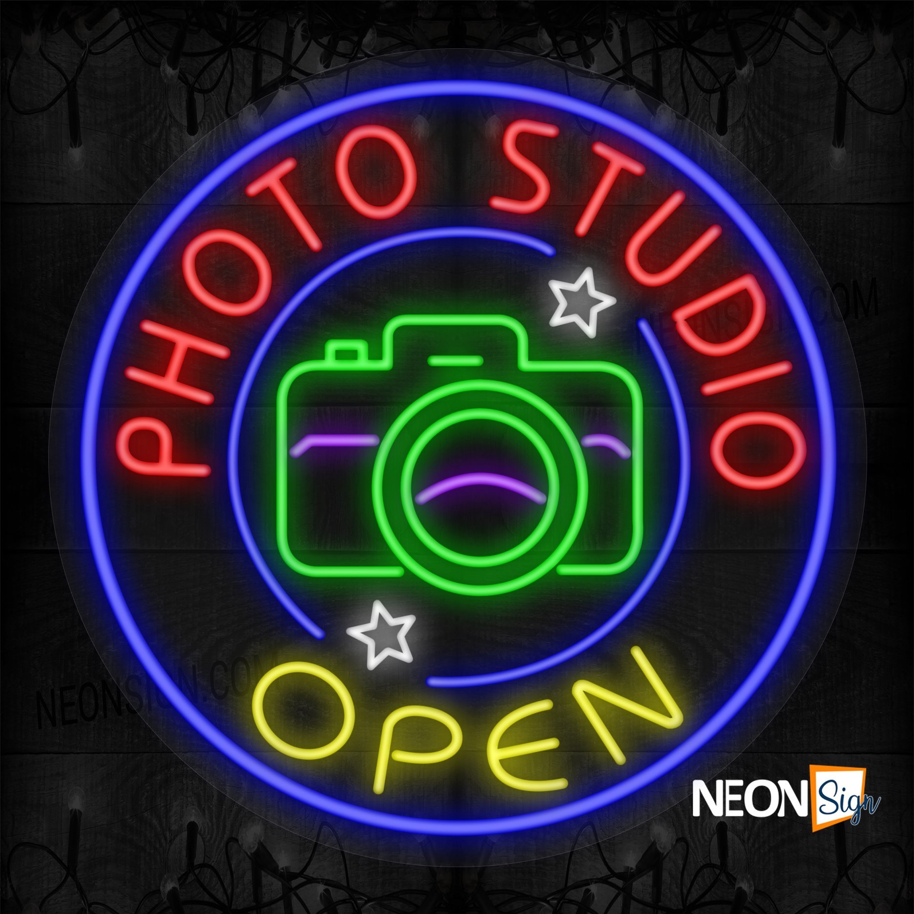 Image of Photo Studio Open with Camera and Stars BLue Round Border LED Flex