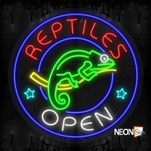 Image of Reptiles Open with Chameleon and Stars Blue Round Border LED Flex