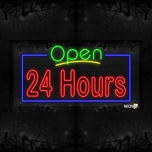 Image of Open 24 hours with Blue Border LED Flex