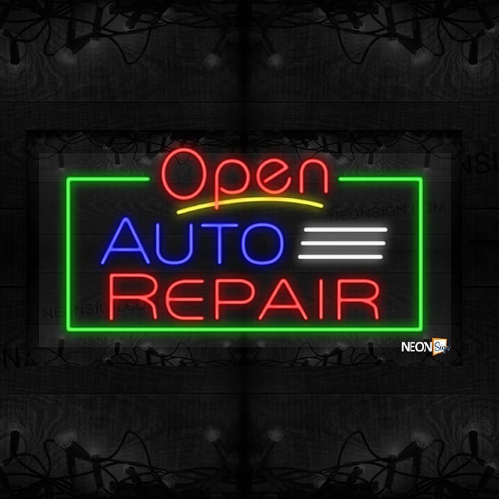 Image of Open Auto Repair with Three Lines and Green Border LED Flex