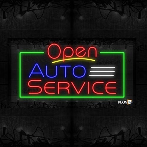 Image of Open Auto Service with Three Lines and Green Border LED Flex