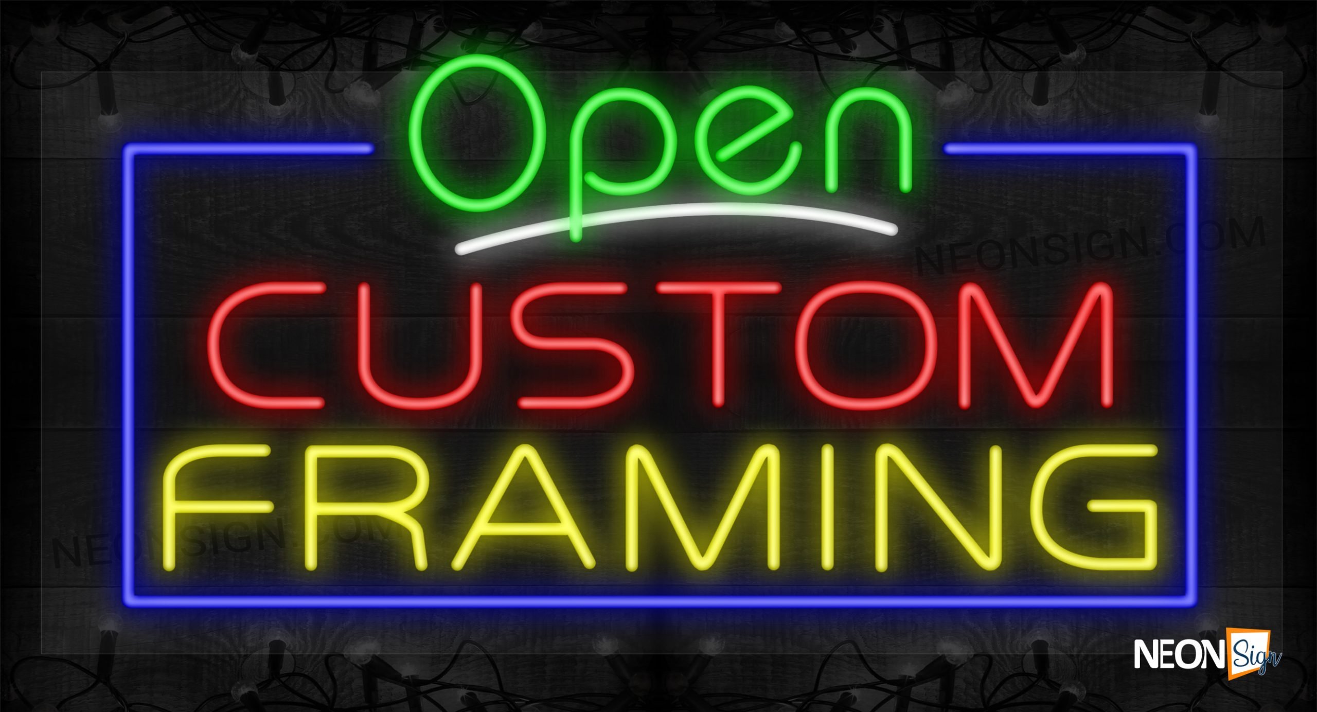 Image of Open Custom Framing with Blue Border LED Flex Sign