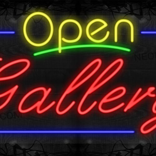 Image of Open Gallery (Cursive) with Blue Border LED Flex Sign