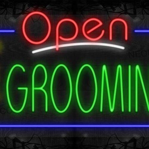 Image of Open Pet Grooming with Blue Border LED Flex Sign