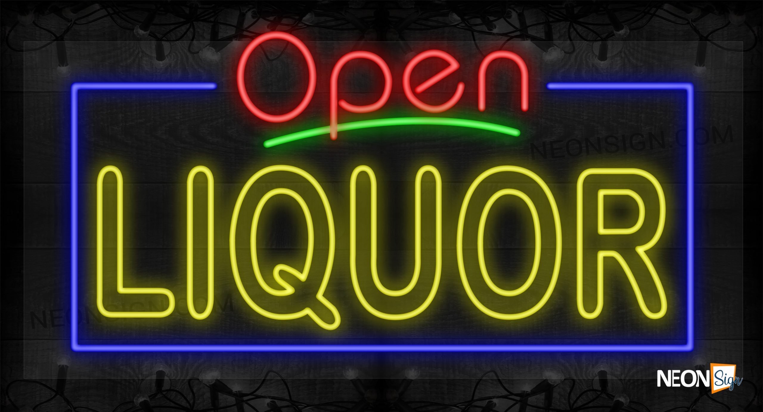 Image of Open Liquor (Double Stroke) with Blue Border LED Flex SIgn