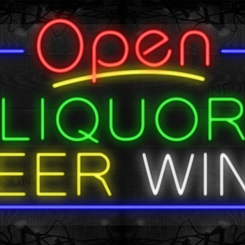 Image of Open Liquor Beer Wine with Blue Border LED Flex Sign