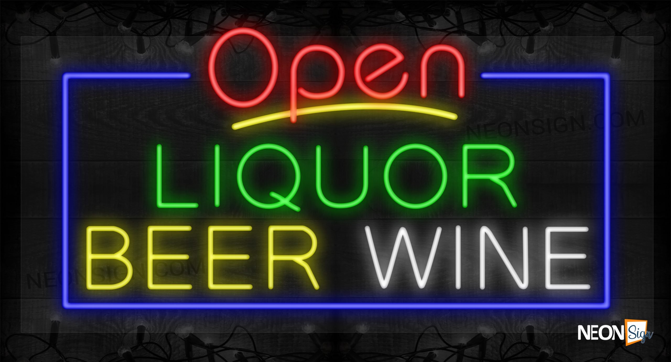 Image of Open Liquor Beer Wine with Blue Border LED Flex Sign