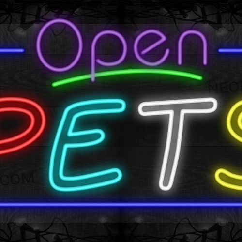 Image of Open Pets (Double Stroke) with Blue Border LED Flex SIgn