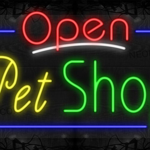 Image of Open Pet Shop with Blue Border LED Flex Sign