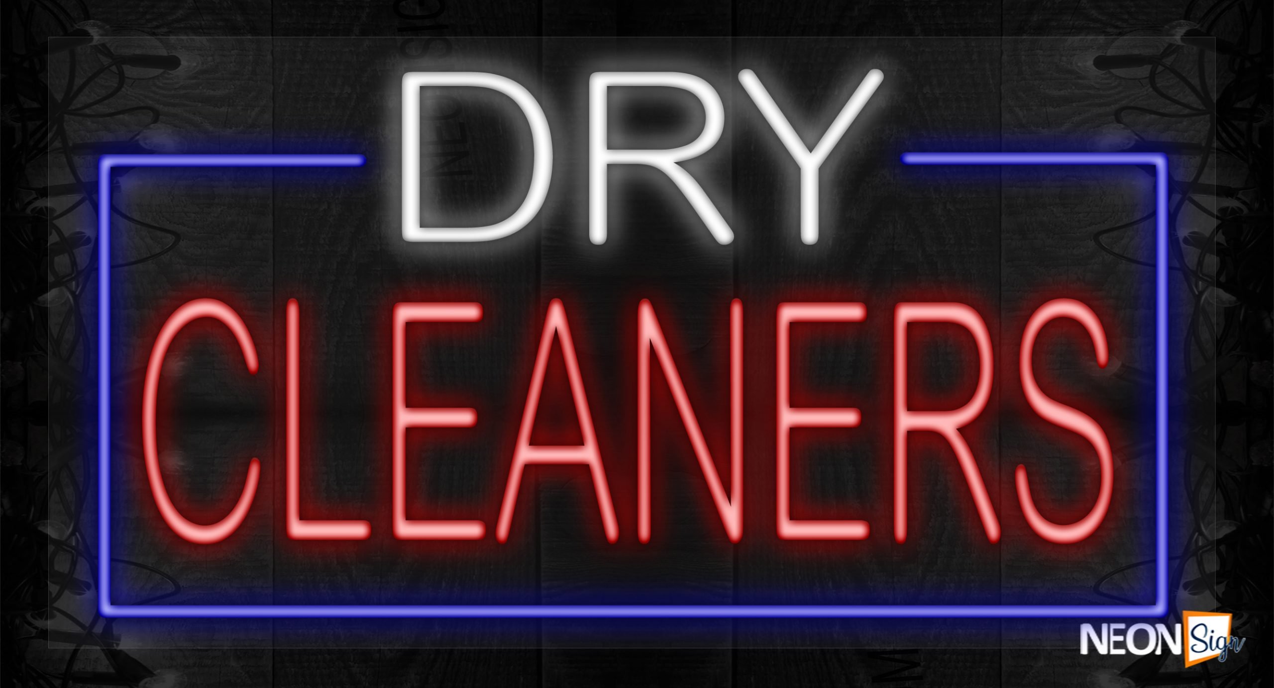 Image of Dry Cleanerss in white and red with blue border LED Flex