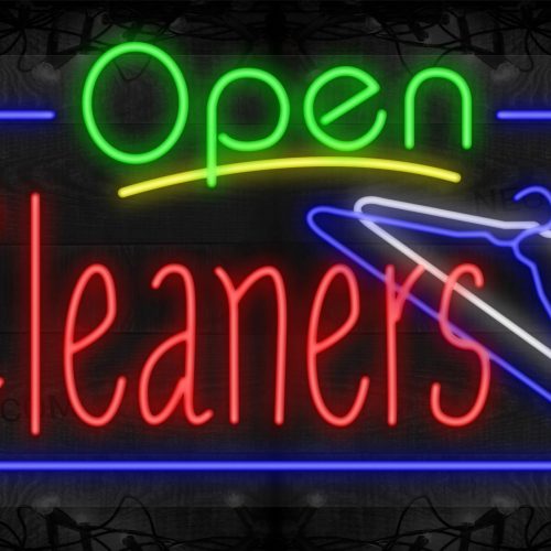 Image of Open Cleaners with Hanger Images and Blue Border LED Flex