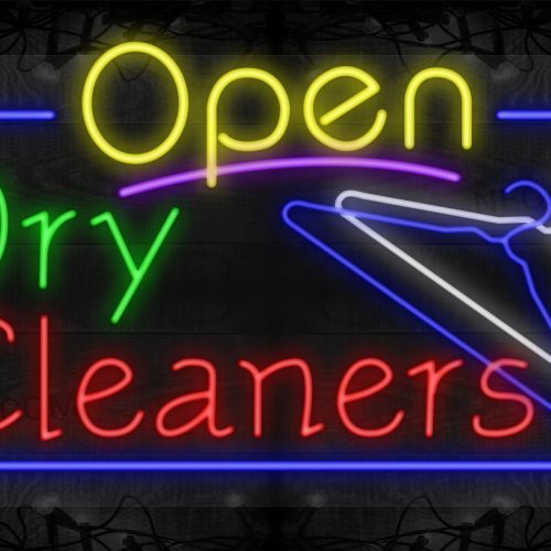 Image of Open Dry Cleanerss with Hanger Images and Blue Border LED Flex