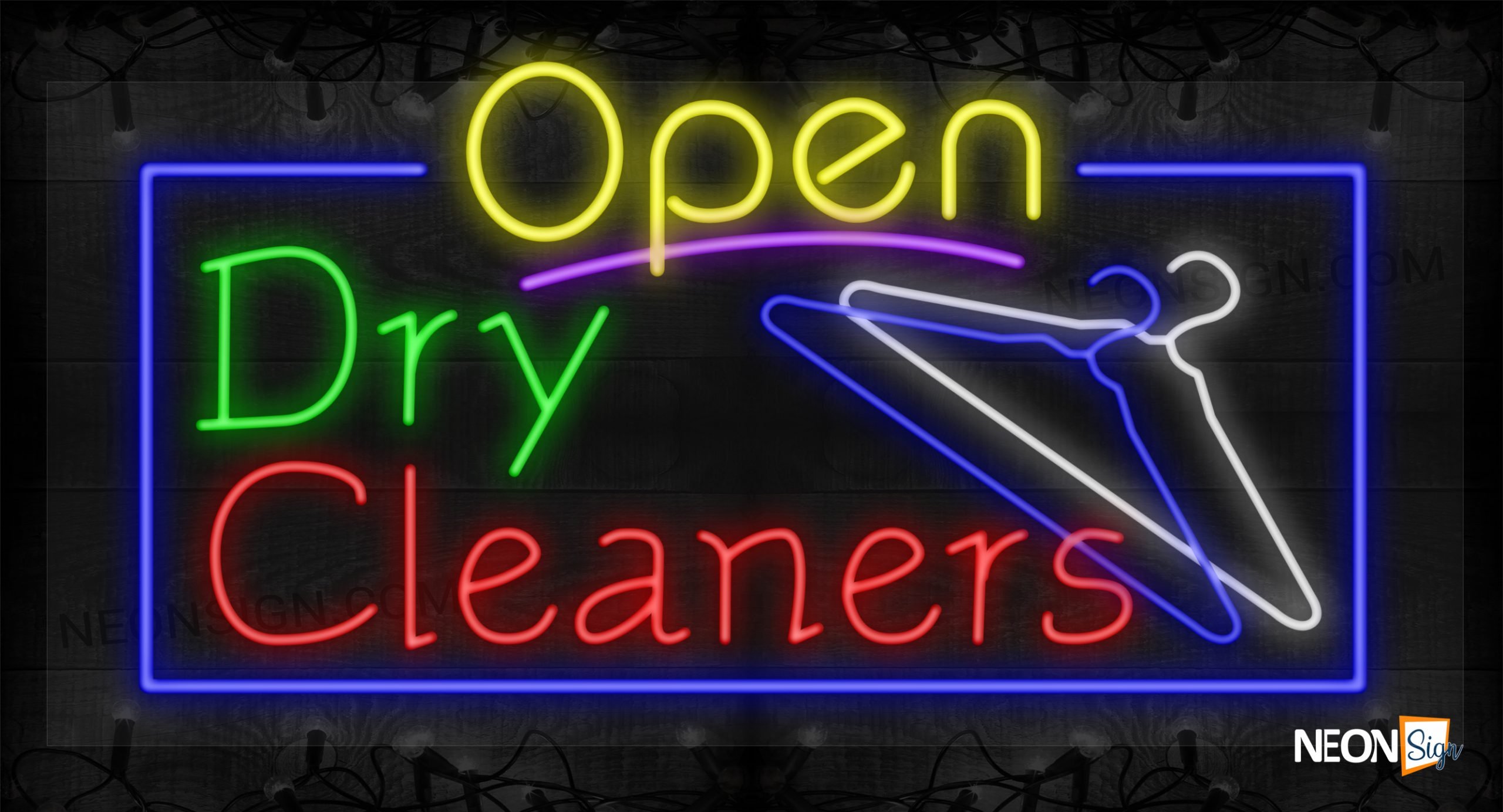 Image of Open Dry Cleanerss with Hanger Images and Blue Border LED Flex