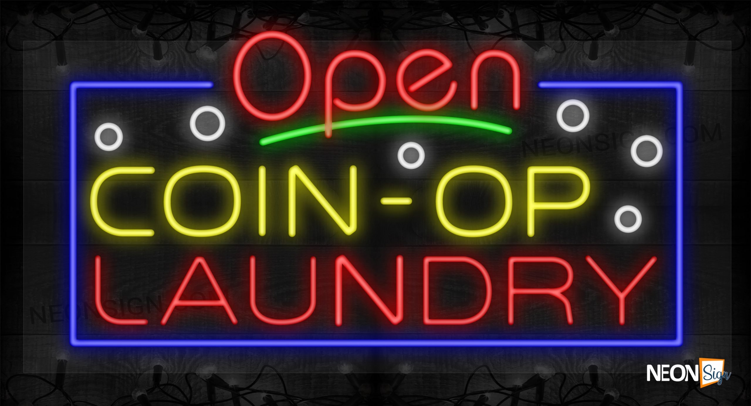Image of Open Coin-Op Laundry with Bubbles and Blue Border LED Flex
