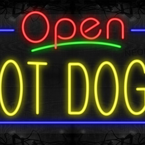 Open Hot Dogs with Blue Border LED Flex Sign
