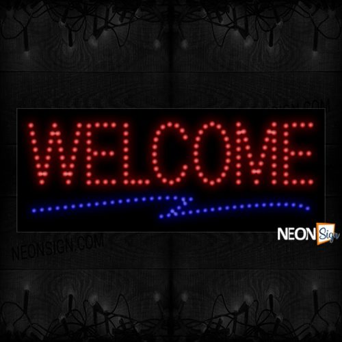 Welcome With Blue Curved Underline LED Bulb