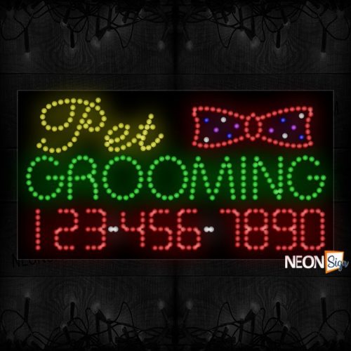 Pet Grooming Phone Number With Ribbon LED Bulb