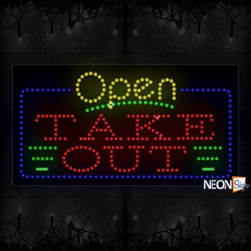 Open Take Out With Blue Border And Green Lines LED Bulb