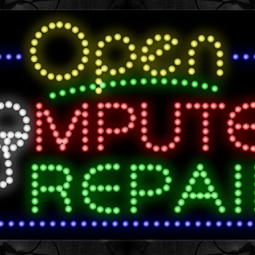Open With Computer Repair Blue Border LED Bulb